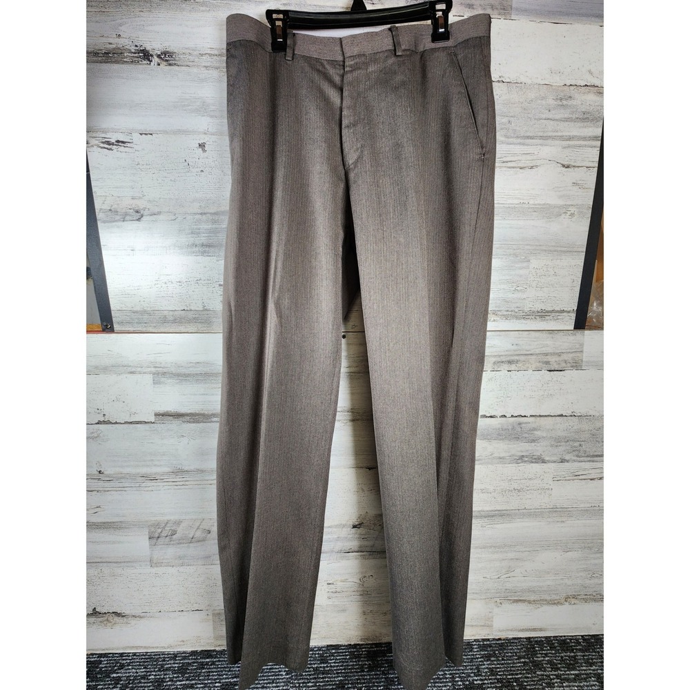 Banana Republic Dress Pants Men 34x32 Brown Herringbone Tailored Flat Front
